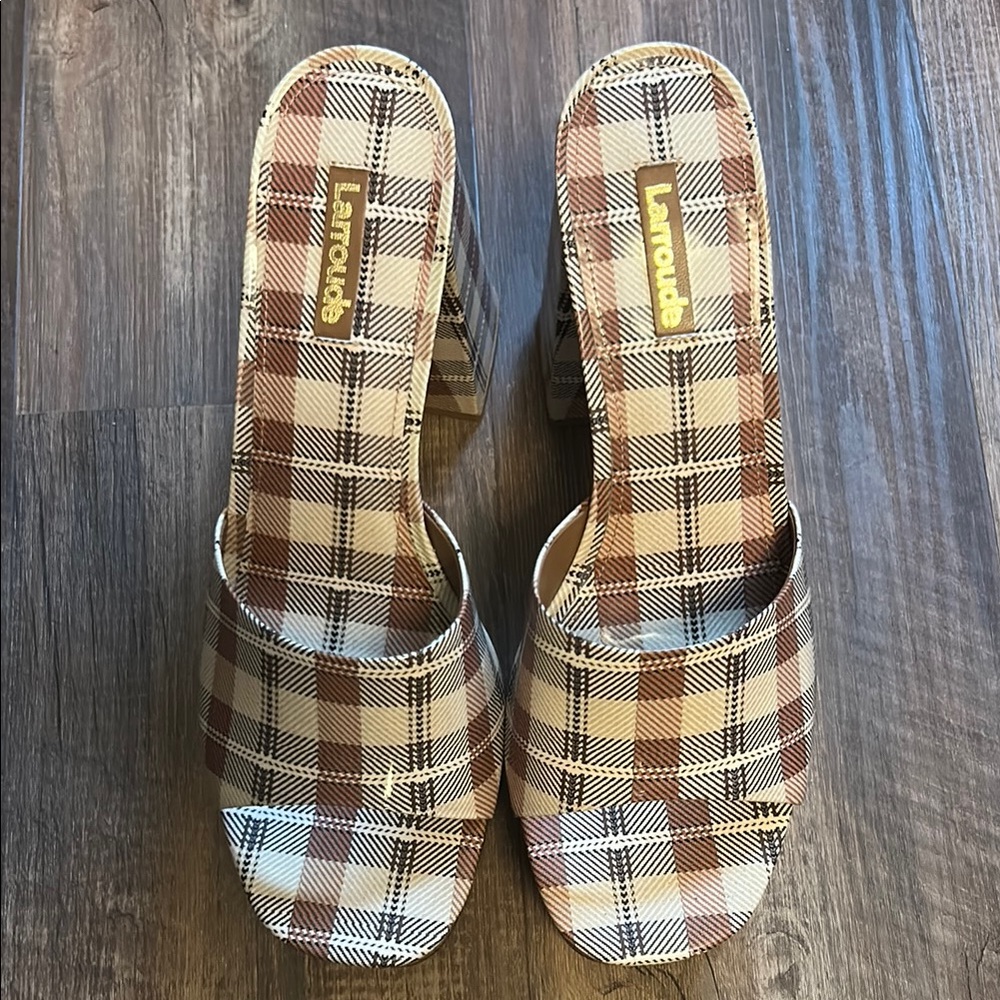 Larroude Dolly Plaid Women's Heels - Brown and Cream